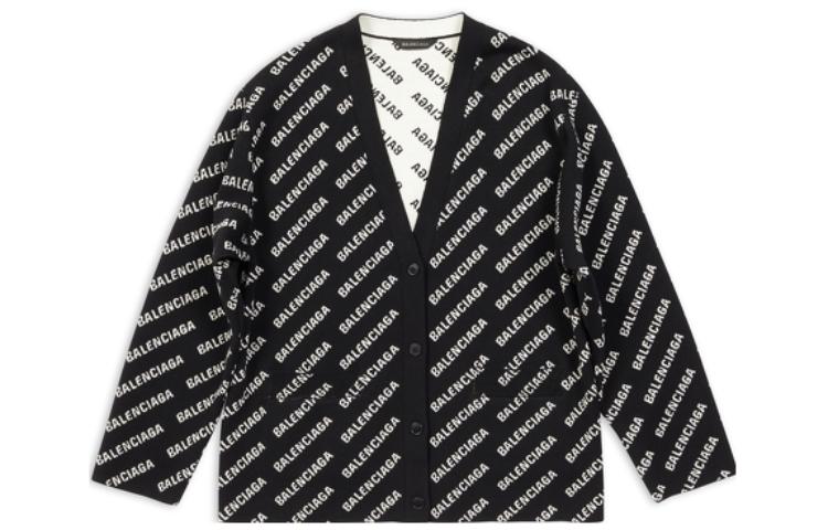Order (Women) Balenciaga FW22  Black Knit Cardigan with Logo Letter Print. 719631T16601070