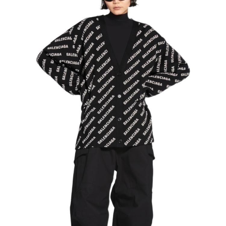 Purchase (Women) Balenciaga FW22  Black Knit Cardigan with Logo Letter Print. 719631T16601070