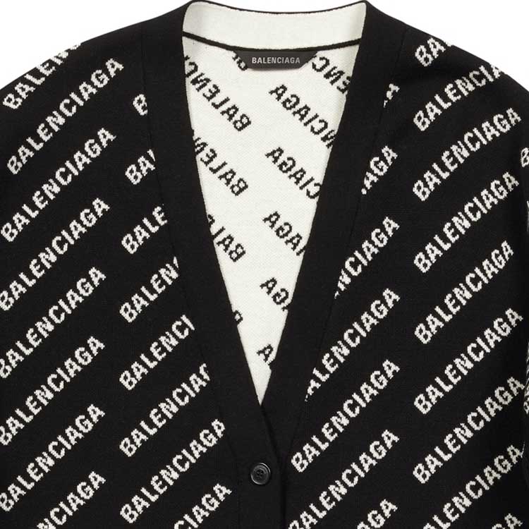 Sizing (Women) Balenciaga FW22  Black Knit Cardigan with Logo Letter Print. 719631T16601070