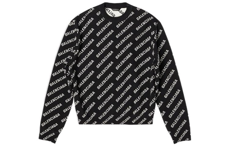 (Women) Balenciaga FW22  Black Knit Pullover Sweater with Logo Print. 719605T16601070