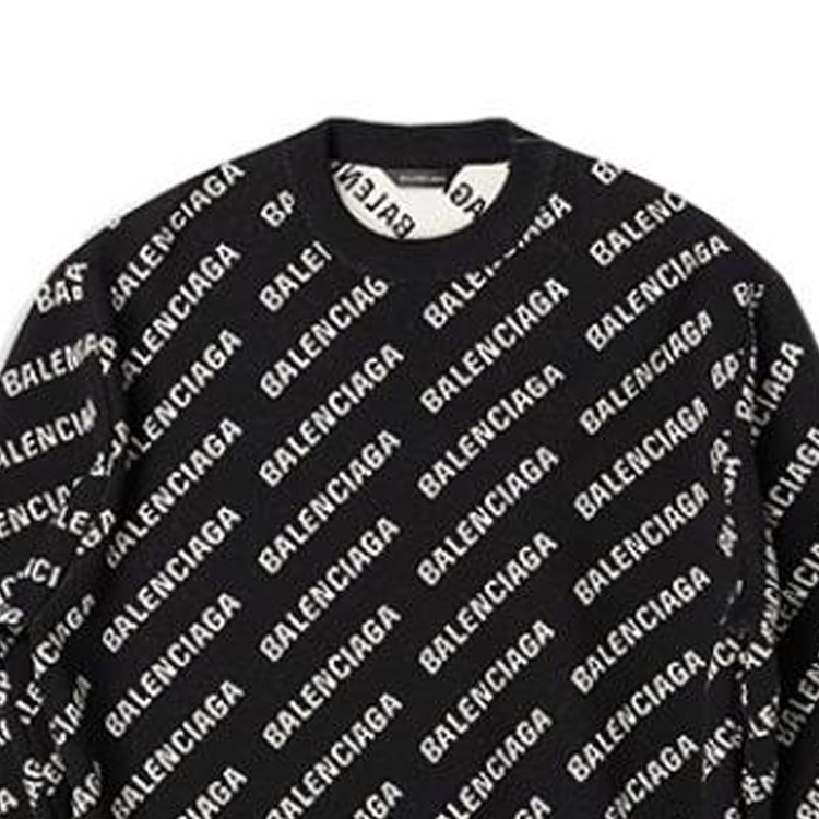 Details for (W) 발렌시아가 FW22 블랙 니트 로고 프린트 스웨터. 719605T16601070