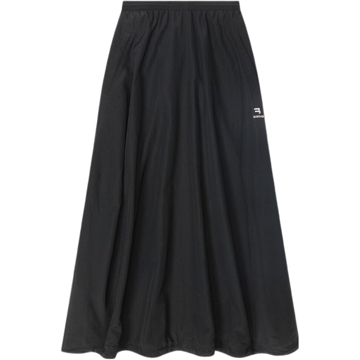 (Women) Balenciaga FW22  Black Logo Print Long Casual Skirt with Elastic Waist. 704356TKO481000