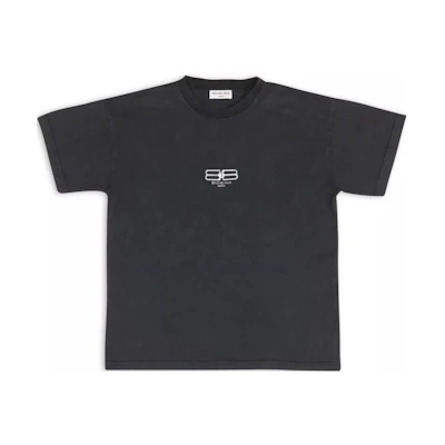 (Women) Balenciaga FW22 Black Loose Fit Embroidered Logo Tee Shirt. 612965TMVG79034