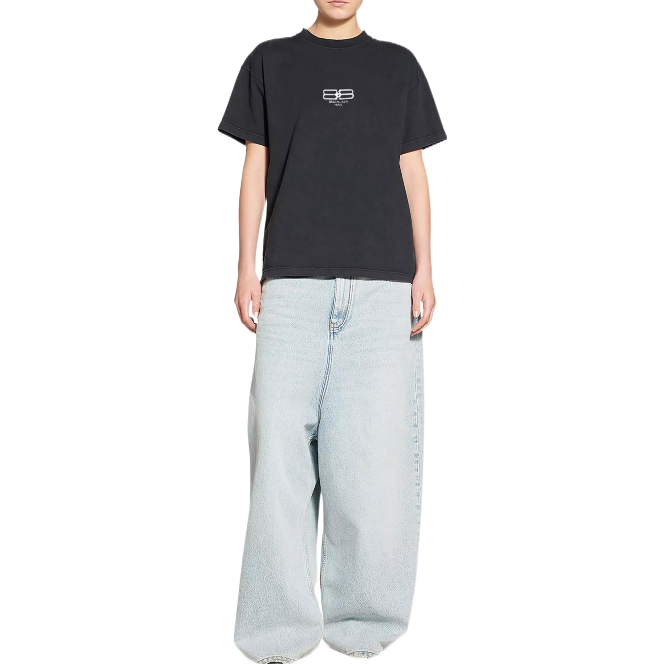 (Women) Balenciaga FW22  Black Loose Fit Embroidered Logo Tee Shirt. 612965TMVG79034 圖 4