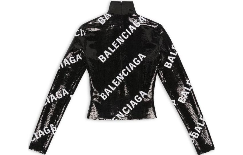 (Women) Balenciaga FW22  Black Oversized Logo Print Knit Sweater. 704372TMR681070