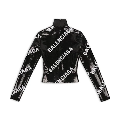 (Women) Balenciaga FW22 Black Oversized Logo Print Knit Sweater. 704372TMR681070