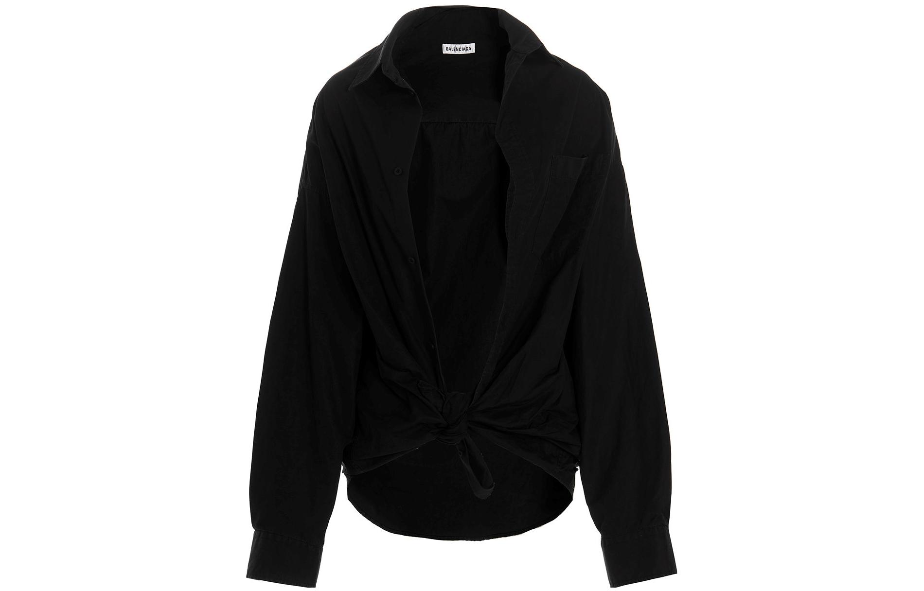 Order (Women) Balenciaga FW22  Black Tie-Waist Single-Breasted Long Sleeve Shirt. 704462TYB181000