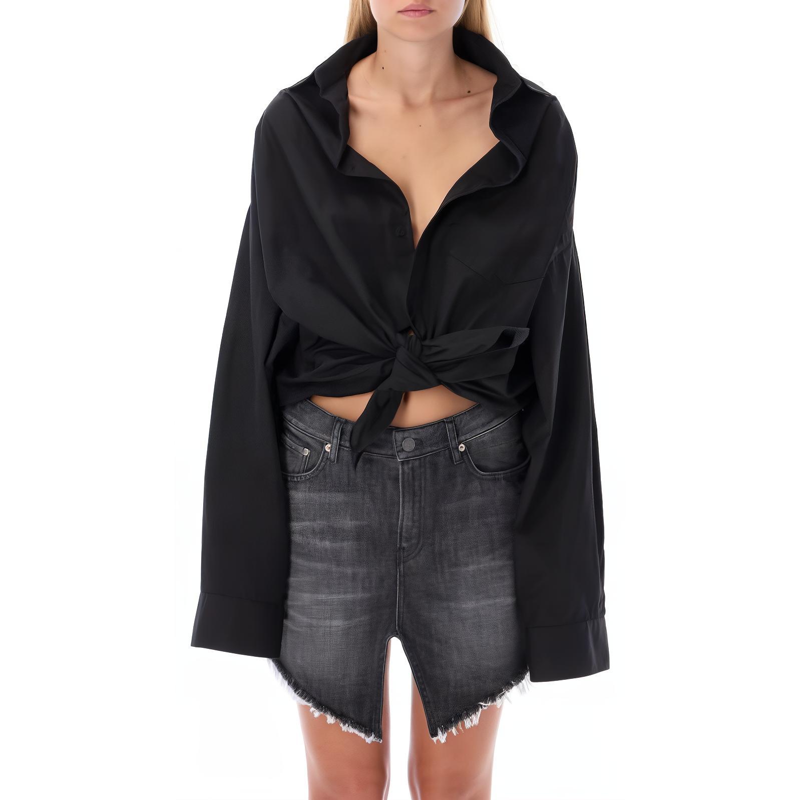 Purchase (Women) Balenciaga FW22  Black Tie-Waist Single-Breasted Long Sleeve Shirt. 704462TYB181000