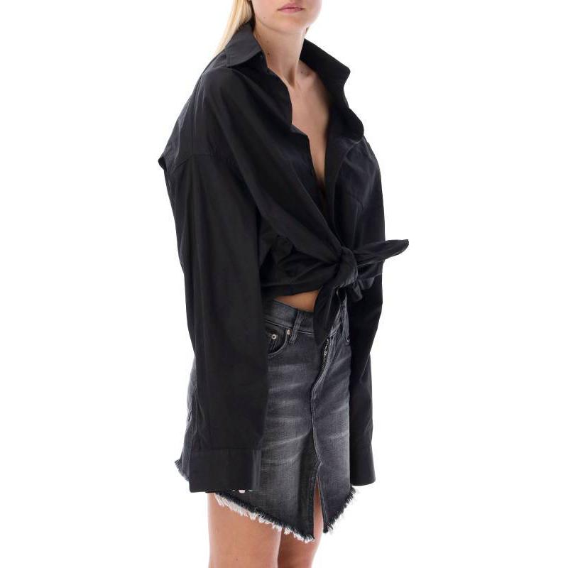 Details for (Women) Balenciaga FW22  Black Tie-Waist Single-Breasted Long Sleeve Shirt. 704462TYB181000