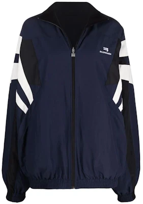 (Women) Balenciaga FW22 Blue Colorblock Logo Zip-Up Jacket Loose Fit 681445TKO484063 Buy (Women) Balenciaga FW22 Blue Colorblock Logo Zip-Up Jacket Loose Fit 681445TKO484063