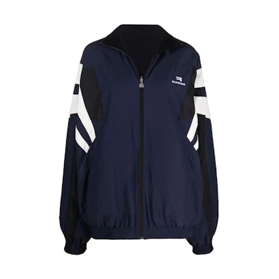 (Women) Balenciaga FW22 Blue Colorblock Logo Zip-Up Jacket Loose Fit 681445TKO484063