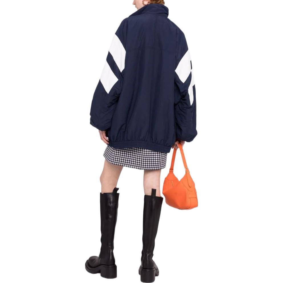 Shop (Women) Balenciaga FW22  Blue Colorblock Logo Zip-Up Jacket Loose Fit 681445TKO484063