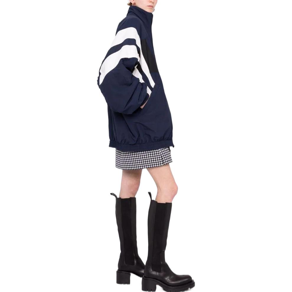 Purchase (Women) Balenciaga FW22  Blue Colorblock Logo Zip-Up Jacket Loose Fit 681445TKO484063