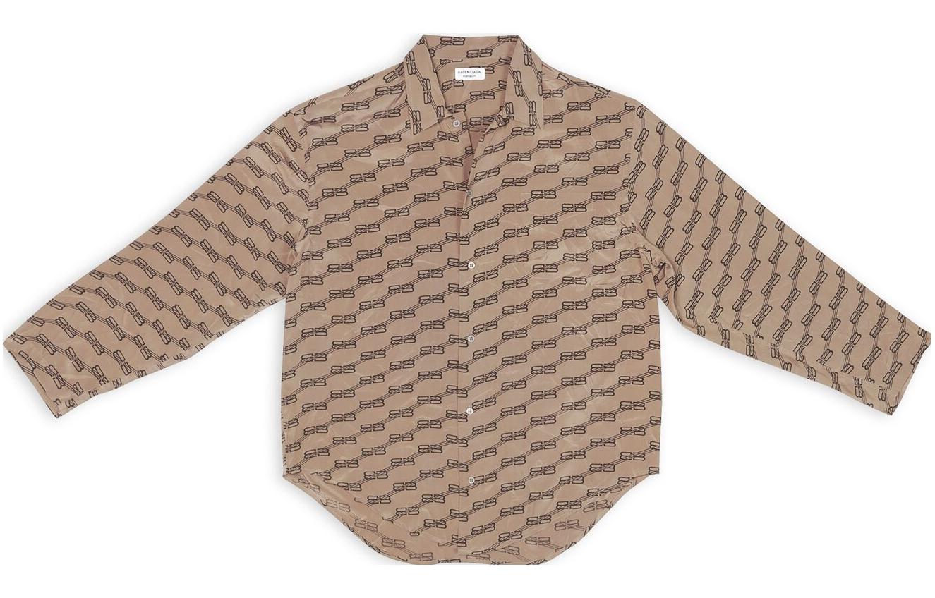 (Women) Balenciaga FW22  Geometric Print Long Sleeve Brown Shirt. 681631TML359378