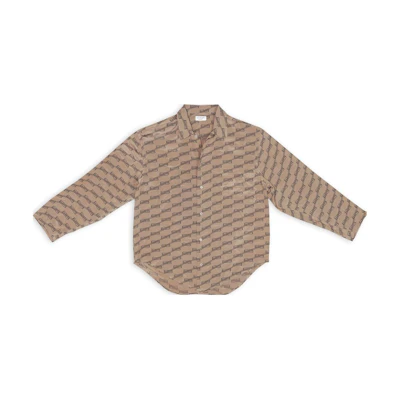 (Women) Balenciaga FW22 Geometric Print Long Sleeve Brown Shirt. 681631TML359378