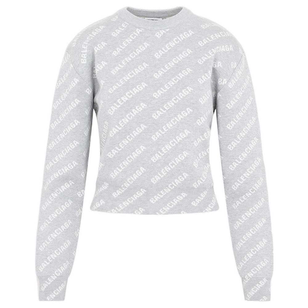 (Women) Balenciaga FW22  Grey Letter Logo Crewneck Pullover Sweatshirt. 704421T32331461