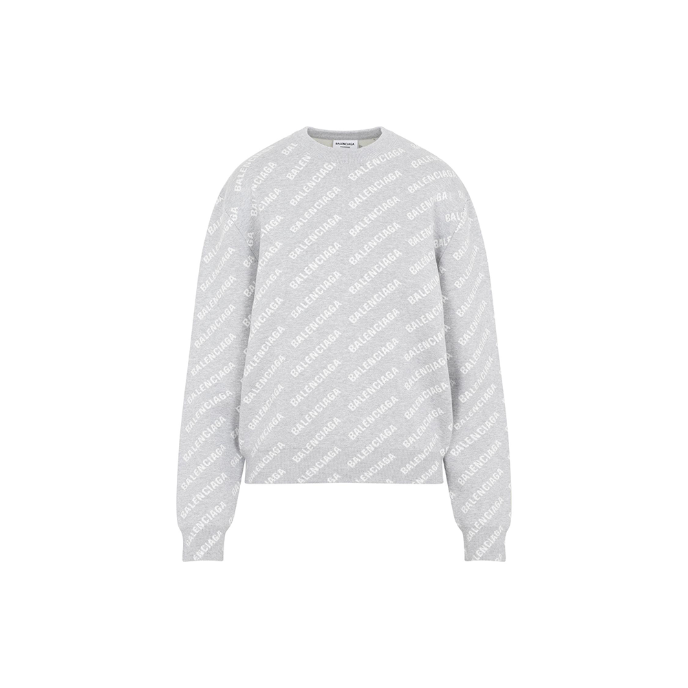 Buy (Women) Balenciaga FW22  Grey Pullover Hoodie with Allover Logo Print. 704428T32331461