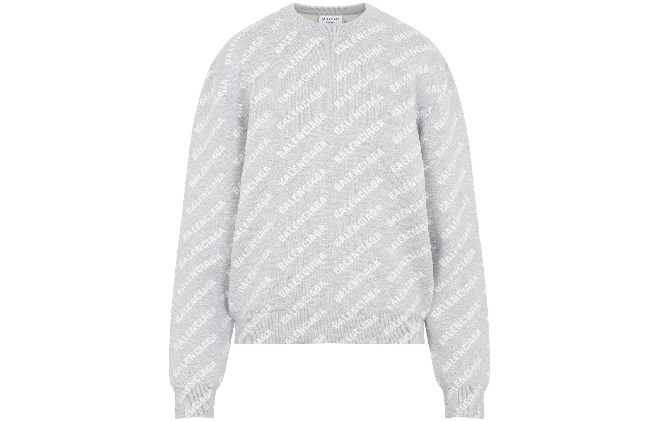 Order (Women) Balenciaga FW22  Grey Pullover Hoodie with Allover Logo Print. 704428T32331461