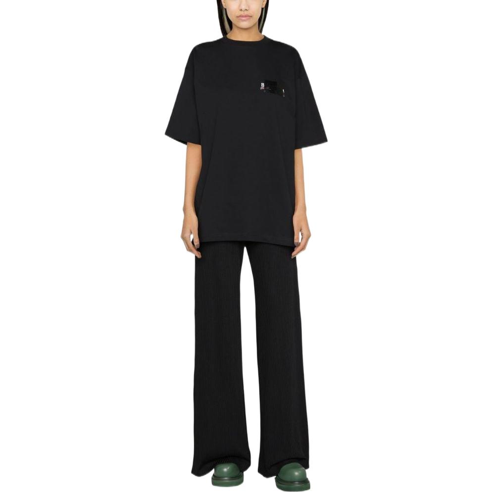 Lookbook (W) 발렌시아가 FW22 하이웨이스트 니트 와이드 레그 팬츠 블랙 720300TEV031000