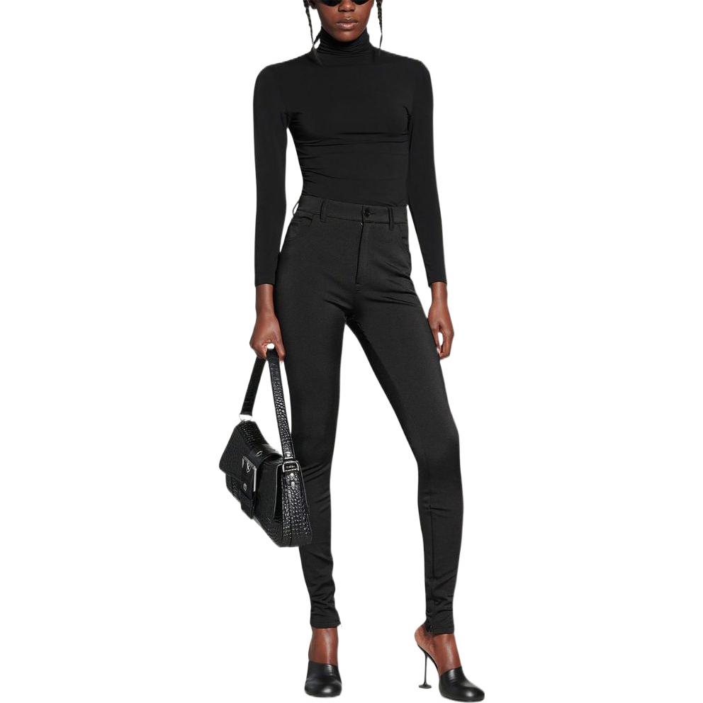 Shop (W) 발렌시아가 FW22 하이웨이스트 슬림핏 블랙 캐주얼 스트레이트 팬츠. 704752TVK151000