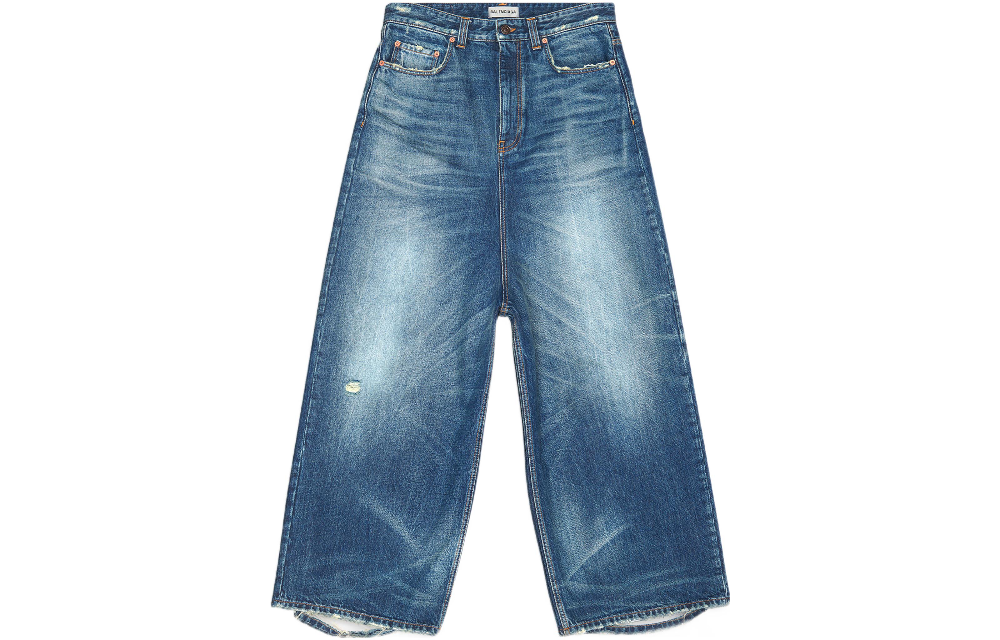 (Women) Balenciaga FW22  High-Waisted Loose Wide-Leg Blue Denim Jeans. 706652TBP484455