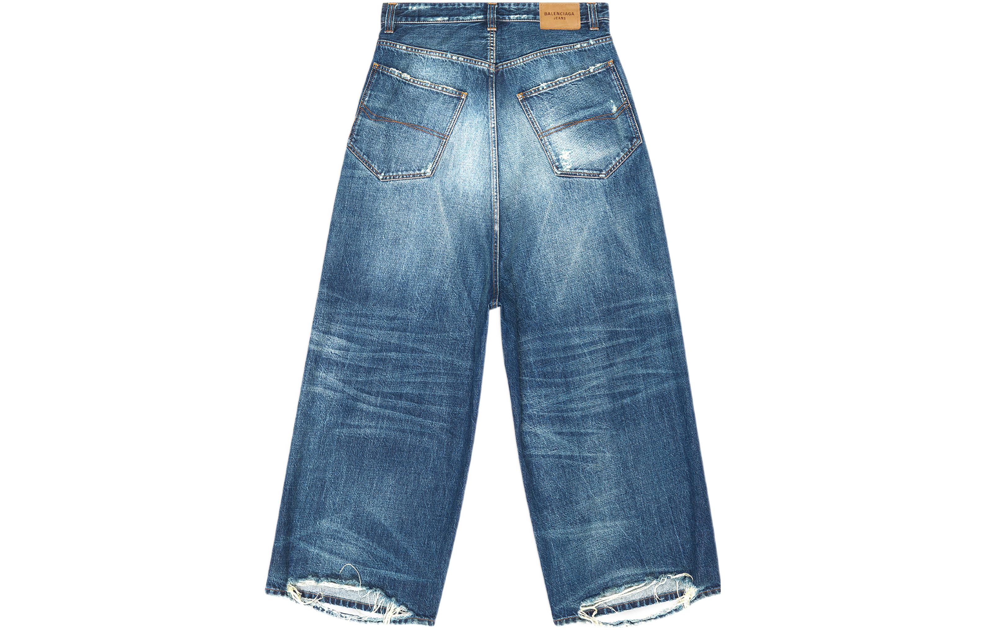 Lookbook (W) 발렌시아가 FW22 하이 웨이스트 루즈 와이드 레그 블루 데님 진. 706652TBP484455