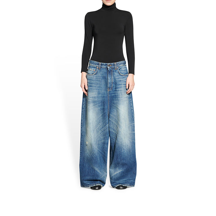 Shop (W) 발렌시아가 FW22 하이 웨이스트 루즈 와이드 레그 블루 데님 진. 706652TBP484455