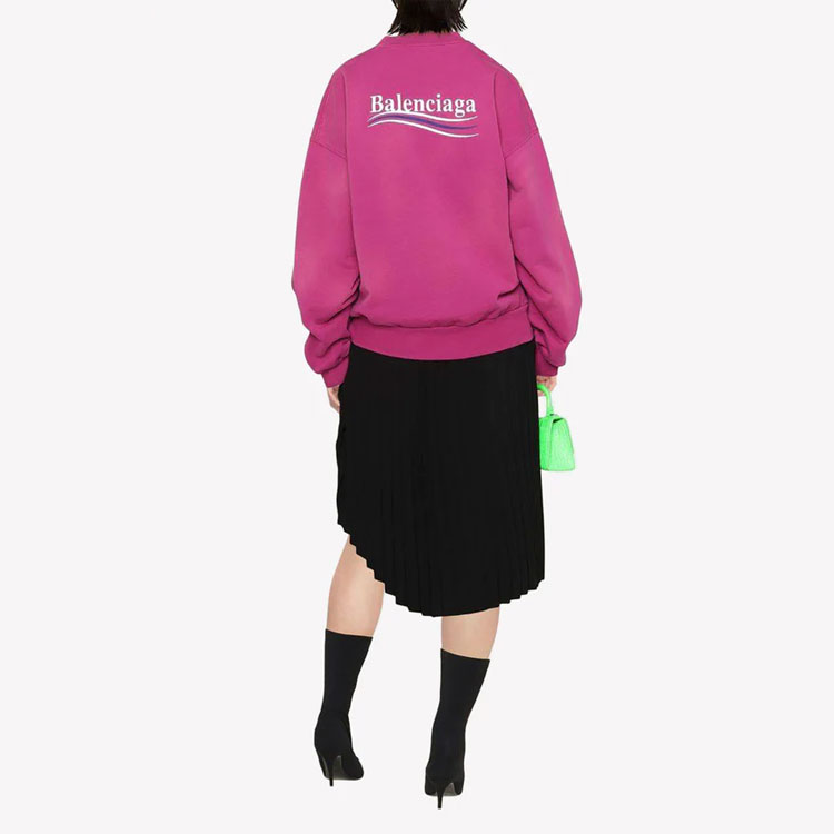Shop (W) Balenciaga FW22 紫紅Logo印花寬鬆版型圓領長袖上衣 697869TKVI90528