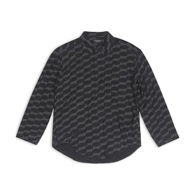 (Women) Balenciaga FW22 Logo Print Long Sleeve Loose Fit Shirt Black 681631TML351269