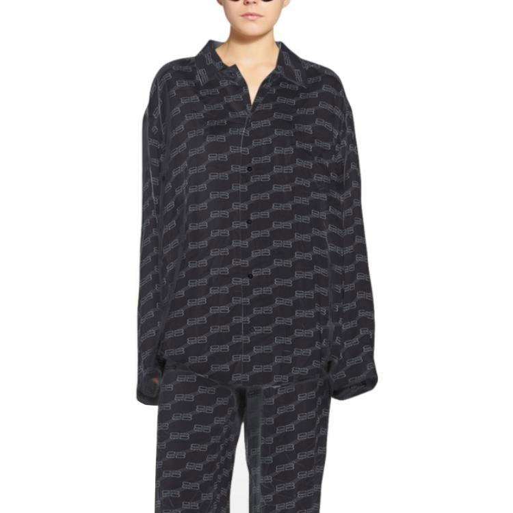 Shop (Women) Balenciaga FW22  Logo Print Long Sleeve Loose Fit Shirt Black 681631TML351269
