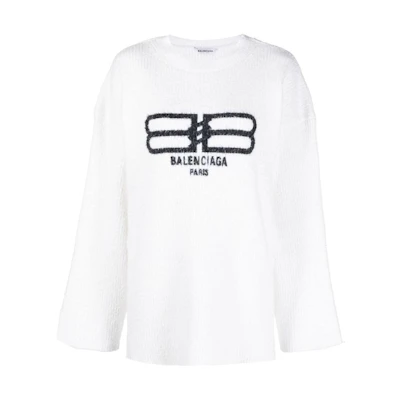 (Women) Balenciaga FW22 Logo Print Sweater White 706987T32509040