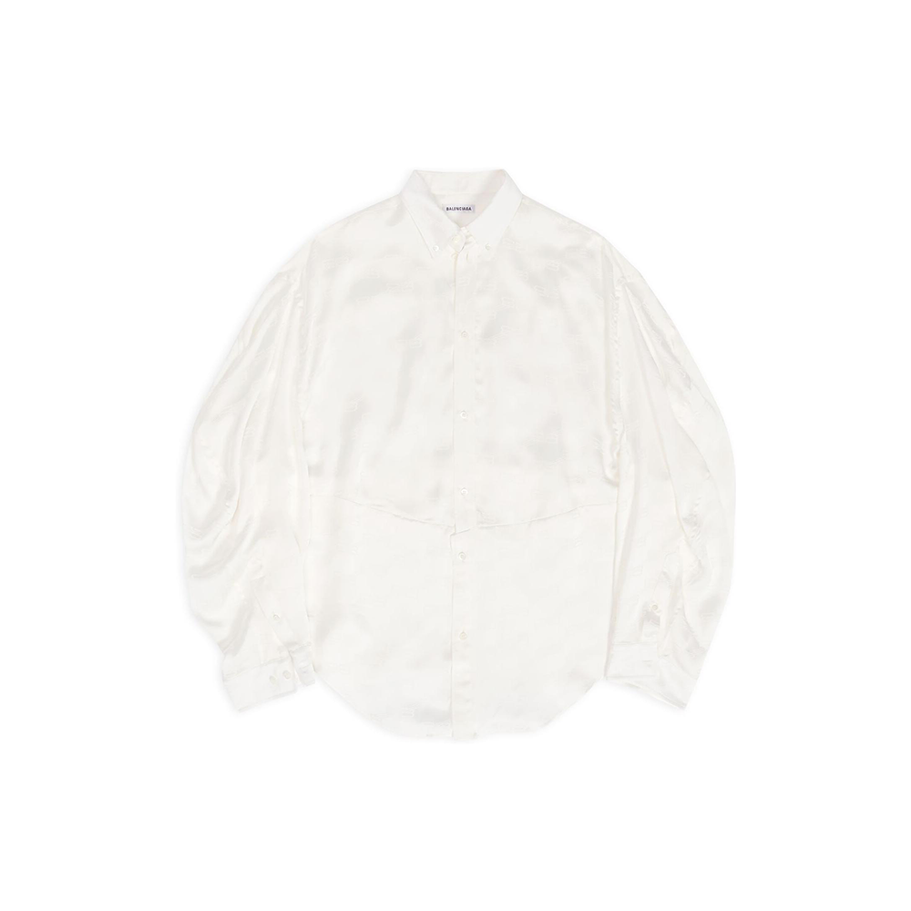 (Women) Balenciaga FW22  Loose Fit BB Monogram Logo Long Sleeve Shirt White 704461TMO689016