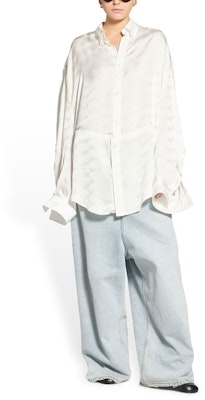 (W) Balenciaga FW22 Camisa Blanca de Manga Larga Loose Fit con Logo BB Monograma 704461TMO689016 Shop (W) Balenciaga FW22 Camisa Blanca de Manga Larga Loose Fit con Logo BB Monograma 704461TMO689016