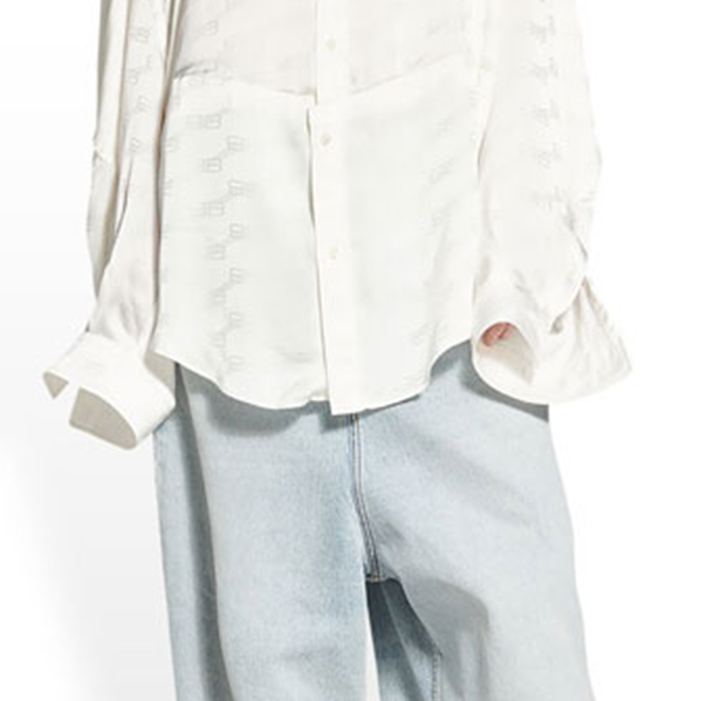 Details for (W) Balenciaga FW22 Camisa Blanca de Manga Larga Loose Fit con Logo BB Monograma 704461TMO689016