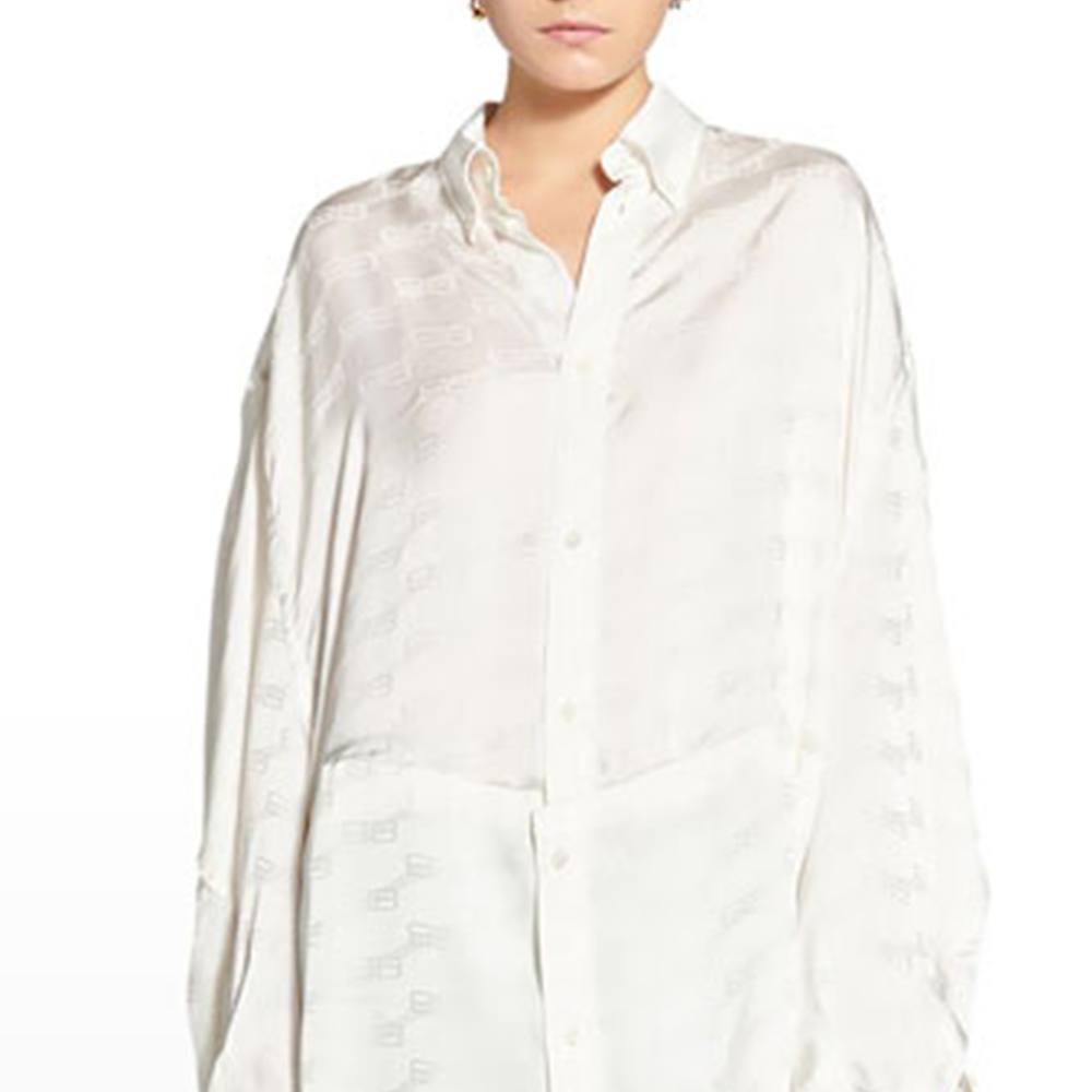 Sizing (W) Balenciaga FW22 Camisa Blanca de Manga Larga Loose Fit con Logo BB Monograma 704461TMO689016