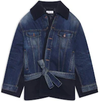 (Women) Balenciaga FW22 Loose Fit Blue Frayed Denim Patchwork Cropped Jacket 681711TJW754021 (Women) Balenciaga FW22 Loose Fit Blue Frayed Denim Patchwork Cropped Jacket 681711TJW754021