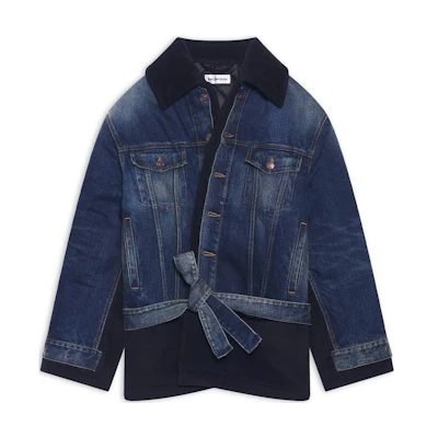 (Women) Balenciaga FW22 Loose Fit Blue Frayed Denim Patchwork Cropped Jacket 681711TJW754021