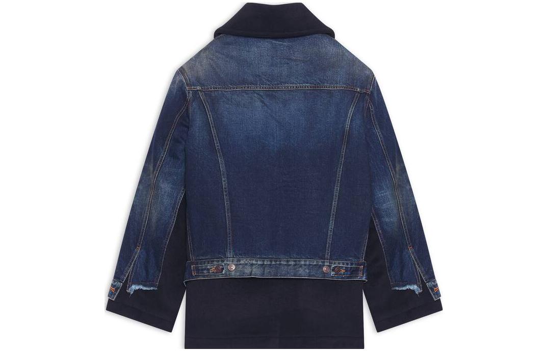 Lookbook (W) Balenciaga FW22 Jaket Denim Patchwork Biru Longgar Potongan Pendek Frayed 681711TJW754021