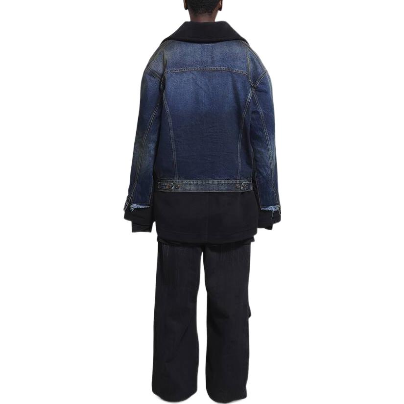 Purchase (W) Balenciaga FW22 Jaket Denim Patchwork Biru Longgar Potongan Pendek Frayed 681711TJW754021