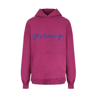(Women) Balenciaga FW22 Loose Fit Logo Embroidered Hoodie Rose Pink 675003TMVB55079