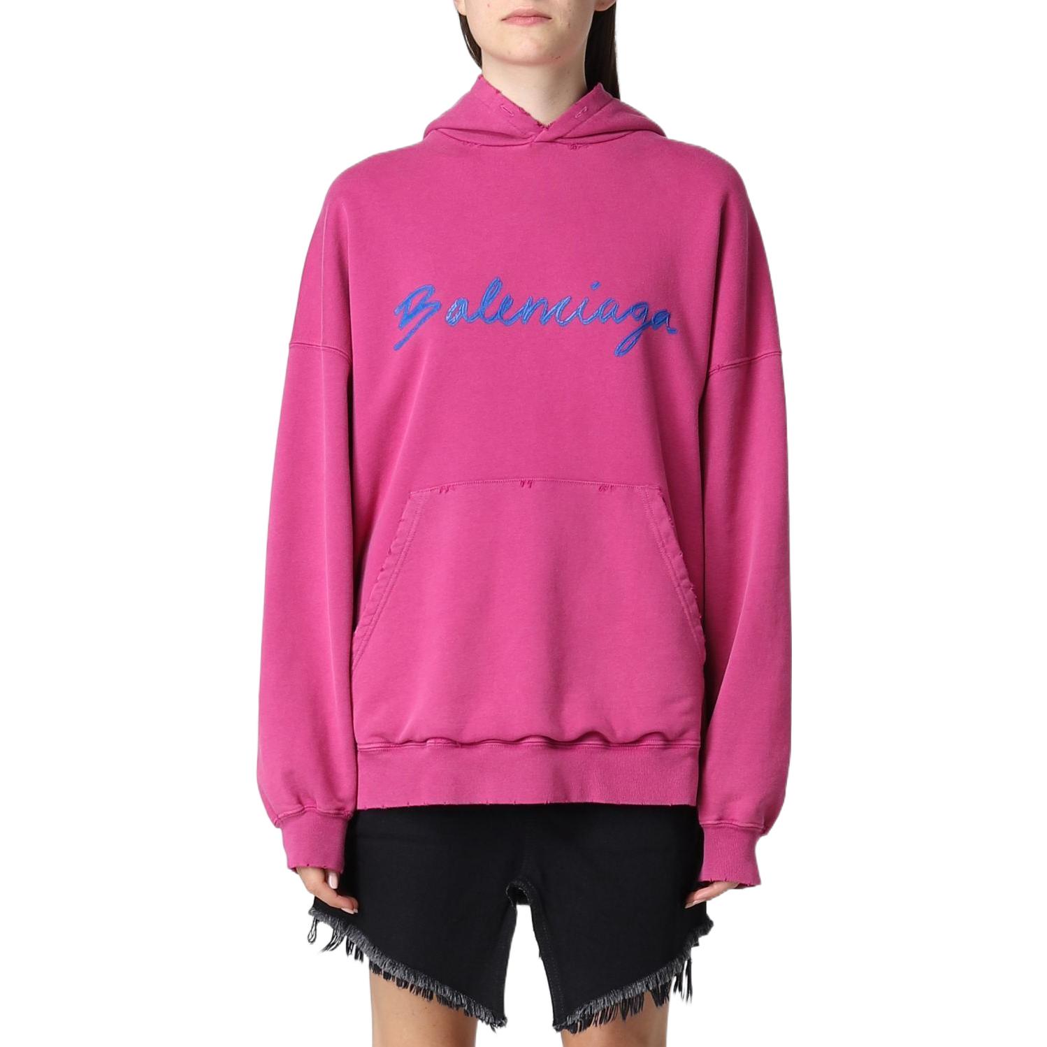 Purchase (W) Balenciaga FW22 Hoodie Longgar Logo Sulam Warna Rose Pink 675003TMVB55079