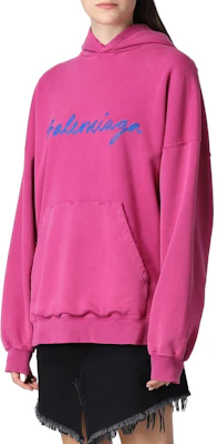 (W) Balenciaga FW22 Hoodie Longgar Logo Sulam Warna Rose Pink 675003TMVB55079 Details for (W) Balenciaga FW22 Hoodie Longgar Logo Sulam Warna Rose Pink 675003TMVB55079