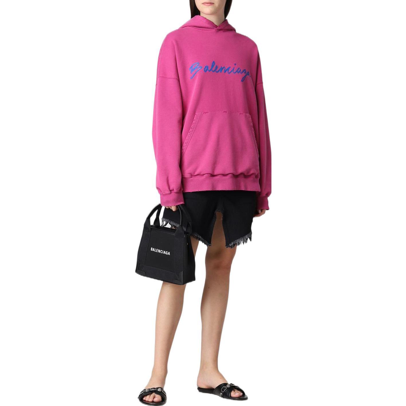 Sizing (W) Balenciaga FW22 Hoodie Longgar Logo Sulam Warna Rose Pink 675003TMVB55079