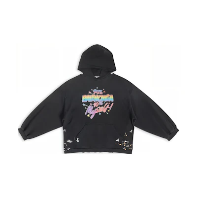 (Women) Balenciaga FW22 Oversized Hoodie with Letter Logo Print Black. 697874TMVH40105