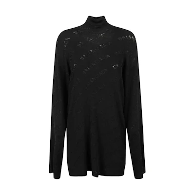 (Women) Balenciaga FW22 Oversized Logo Print Turtleneck Sweatshirt Black 719056T51881000