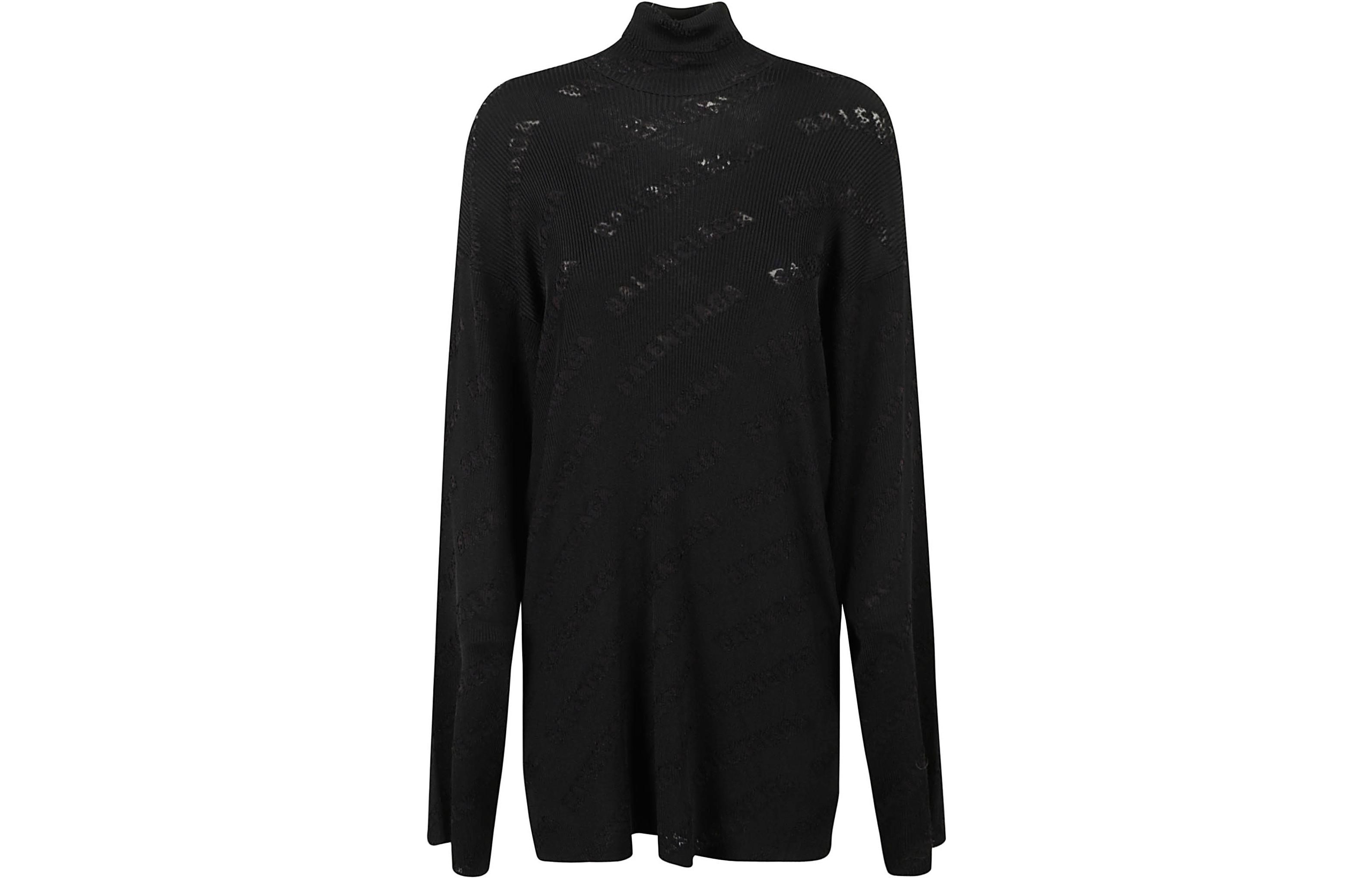(Women) Balenciaga FW22  Oversized Logo Print Turtleneck Sweatshirt Black 719056T51881000 圖 2