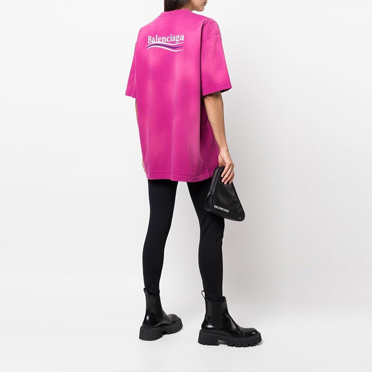(Women) Balenciaga FW22  Pink Purple Oversized Logo Print Relaxed Fit T-Shirt. 641655TKVJ15282 圖 6