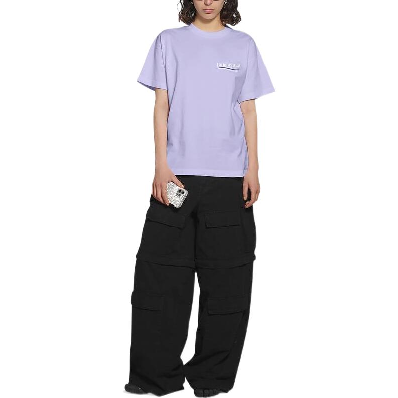 (Women) Balenciaga FW22  Purple Letter Print Crewneck T-Shirt. 612964TKVJ13072 圖 4