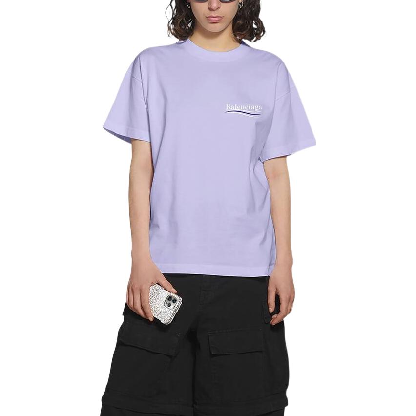 (Women) Balenciaga FW22  Purple Letter Print Crewneck T-Shirt. 612964TKVJ13072 圖 5