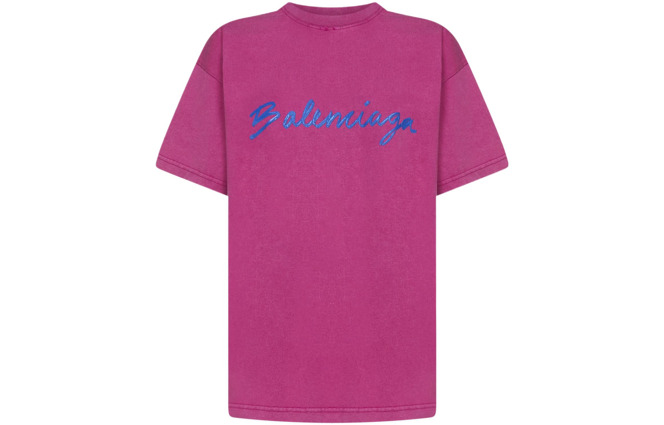 (Women) Balenciaga FW22  Purple Red Logo Print Loose Fit T-Shirt. 612965TMVB45079